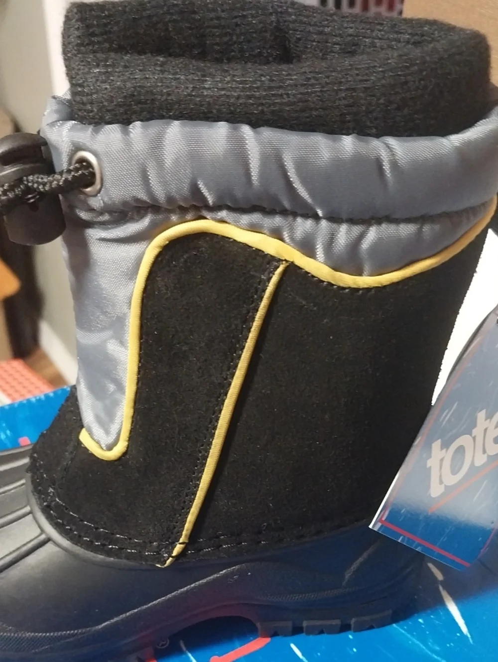 totes Kids Black and Gray Winter Snow Boot with Yellow Trim